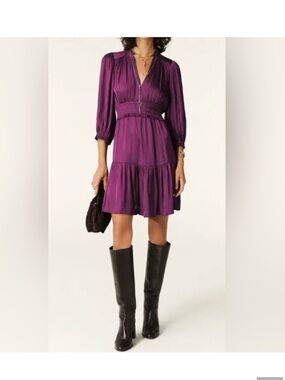 ba&sh Cyriala Plum V-Neck Tiered Mini Dress